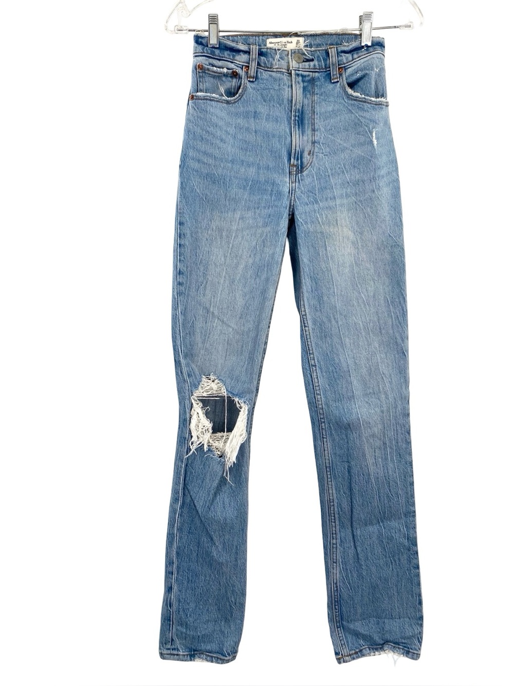Abercrombie & Fitch The 90s Straight Ultra High Rise Distressed Jeans 23 Long